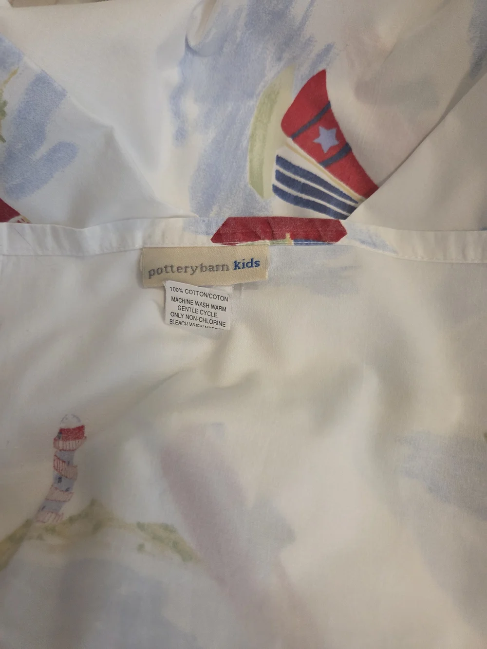 Pottery Barn Kids Red, Blue & White Sailboat Twin Flat Sheet & Pillow Case